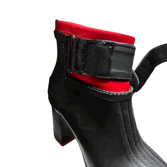 Sorel Black Red Rubber Block Heel Ankle Boots Medina 7 Goth Grunge Whimsigoth - Picture 15 of 16
